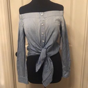 blue striped strapless top